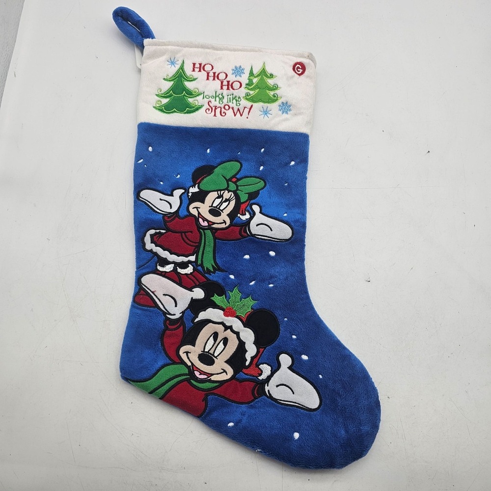 Disney Mickey Minnie Mouse Christmas Stocking Gemmy 18" Ho Ho Ho Looks Like Snow